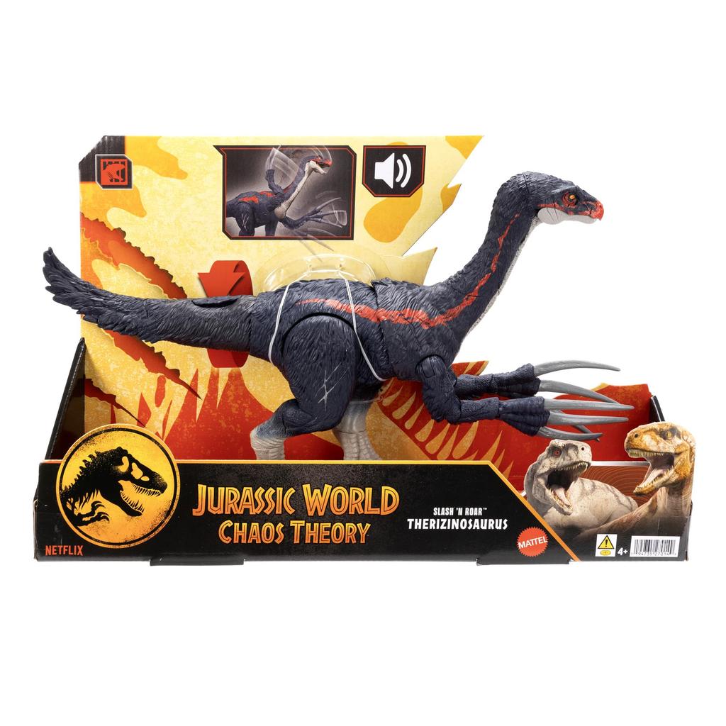Mattel Jurassic World Battle Action Therizinosaurus Figure for Kids, Moving Dinosaur Toy, Large, Approximately 42cm Long, Ages 4+, Green, JCG16