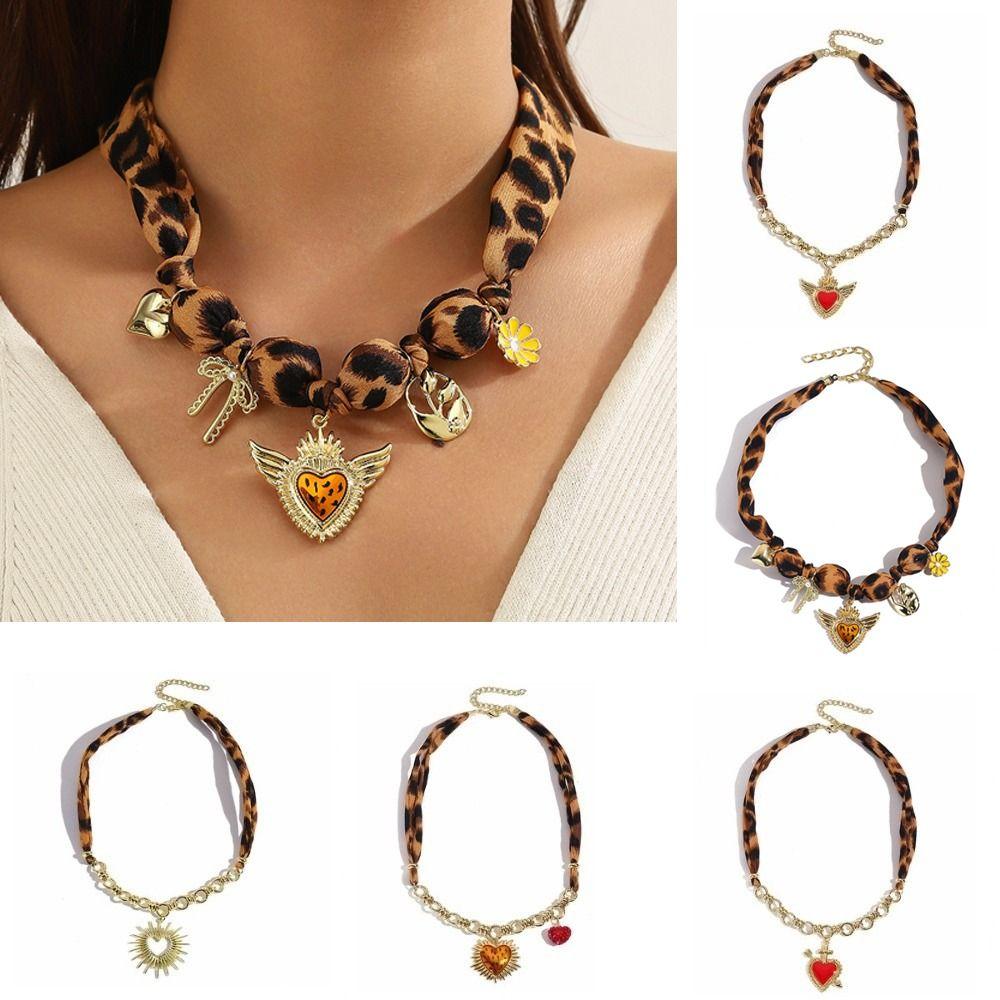Bohemian Scarf Necklace Heart Charm Scarf Chocker Stackable Jewelry Charm Necklace  Daily