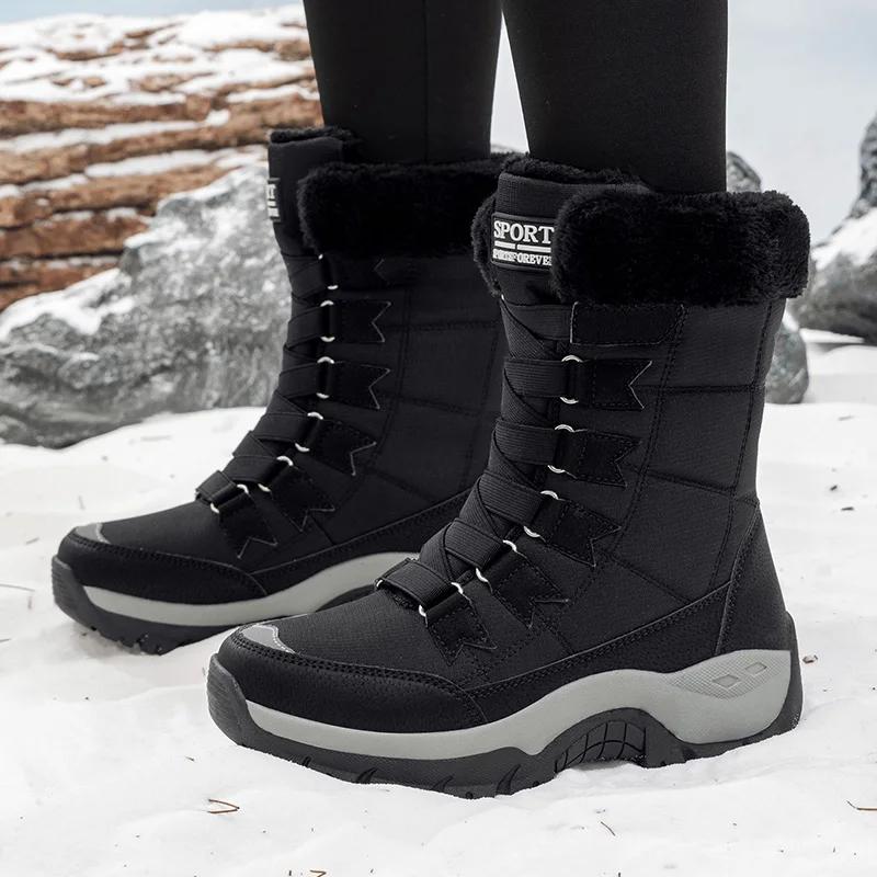Women's Outdoor Snow Boots Comfortable Warm with Fleece High Top Classic Women's Snow Sneakers With Short Plush Shoes for Women