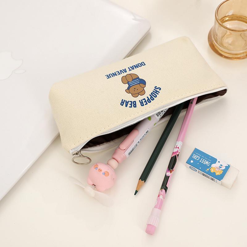Cartoon Canvas Pencil Case With Large Capacity For Students And Girls