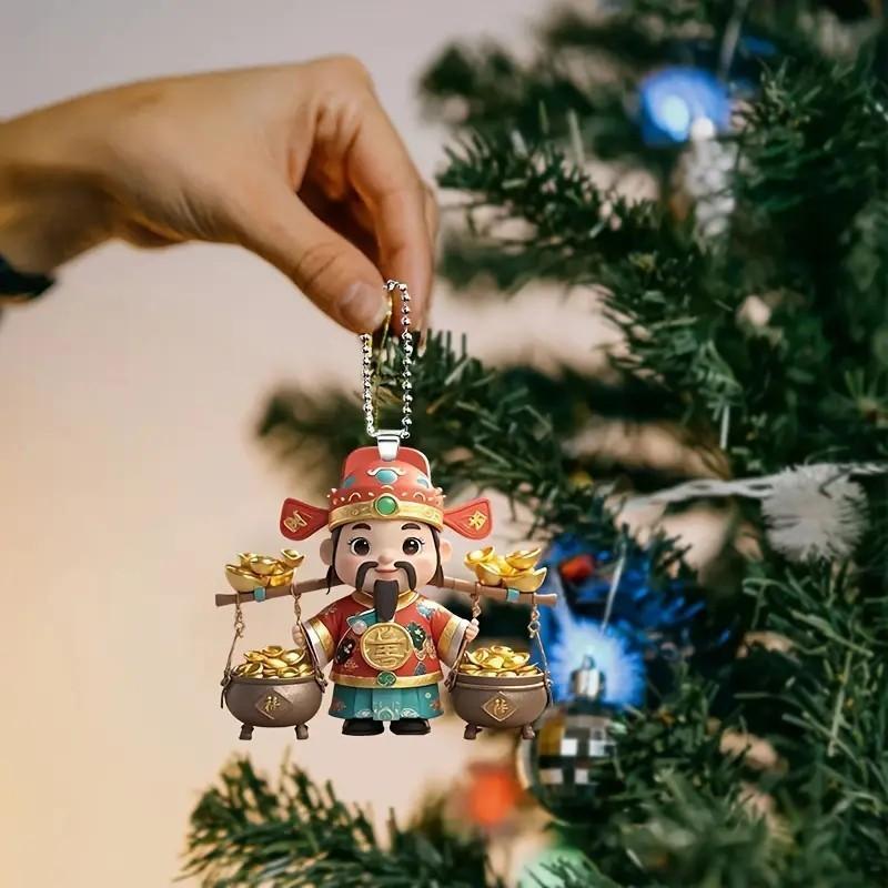 Car Interior Acrylic Pendant With Cartoon God Of Wealth Design For Decor Home
