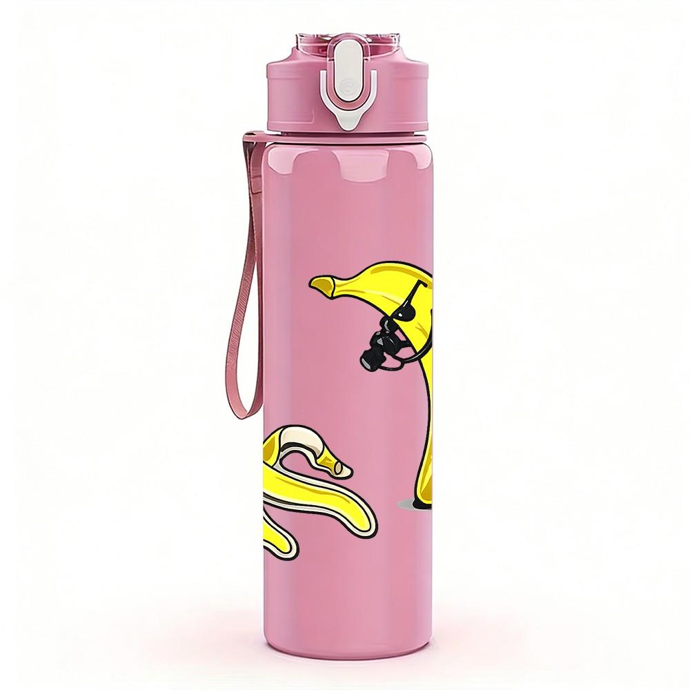 1PC Banana Fruit Cartoon Character Print 750ml Color Plastic Sports Water Bottle Leakproof Flip Straw Lid Suitable for Sports Office Home Use