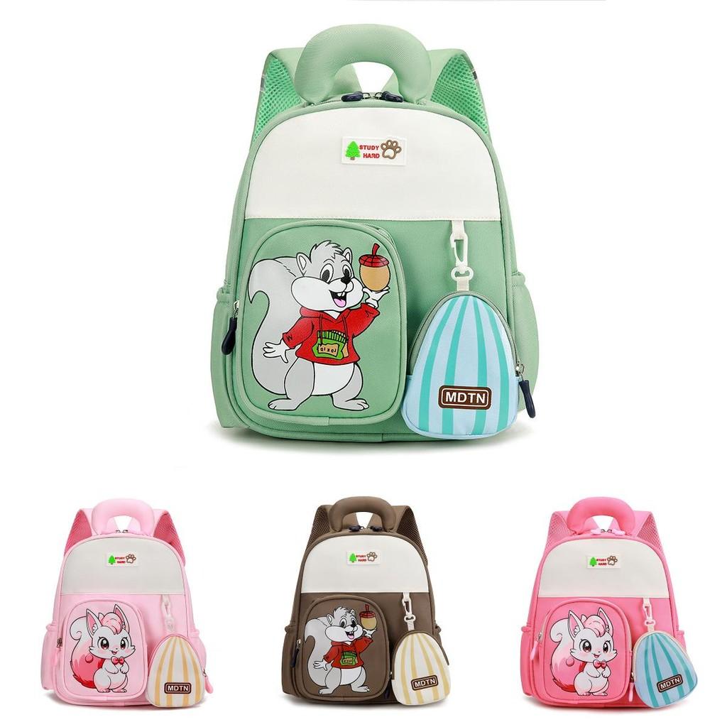 Cartoon Squirrel Pattern Kids Girl Backpack With Oxford Fabric For School Learning