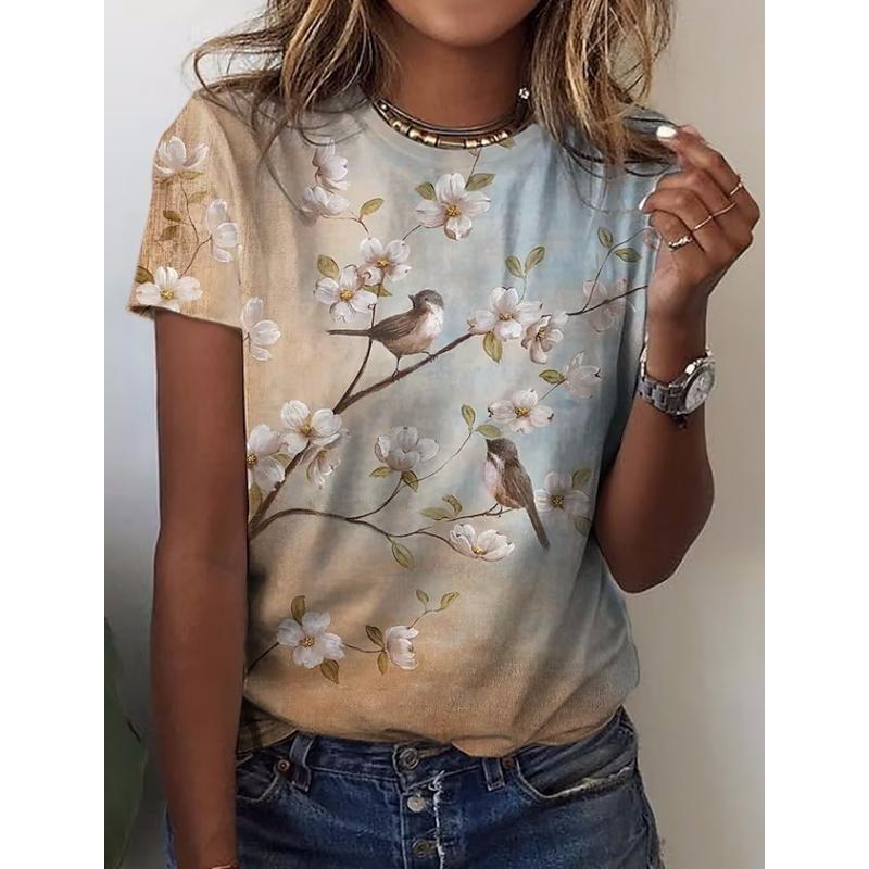 Tricouri 3D de damă Îmbrăcăminte de primăvară Grafică florală Decolteu rotund Pulovere Mânecă scurtă Topuri Streetwear Îmbrăcăminte supradimensionată Doamne