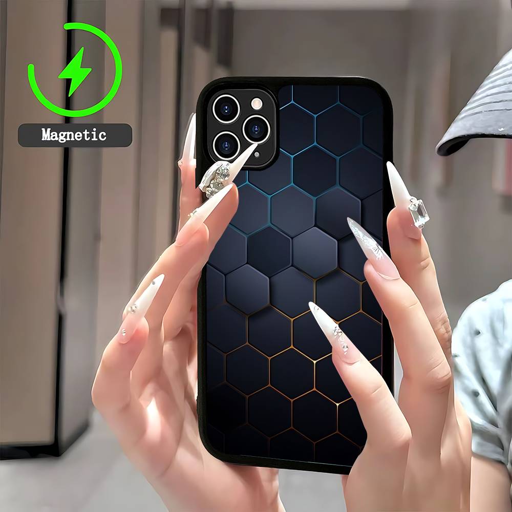 Fashion Honeycomb Design Phone Case For IPhone 17 Air 16 15 14 13 12 11 Pro Max Plus For Magsafe Wireless Charge Cover iPhone 12pro max