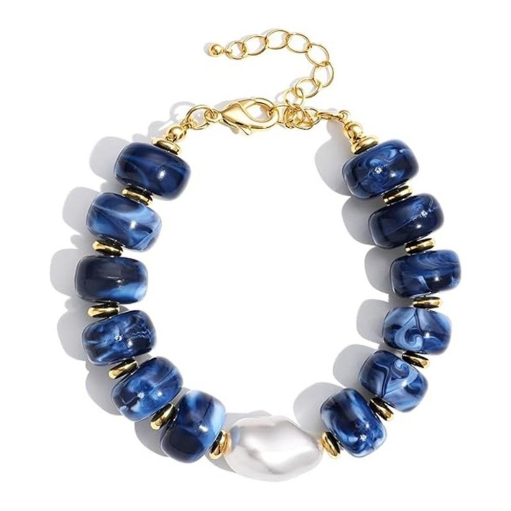 Colorful Design Beaded Bracelets Pearl Accent Handmade Jewelry Statement Resin Bracelet  For Women