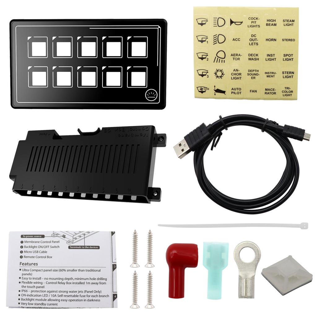11-30V DC System 10 Gang Universal Touch Switch Panel App Remote Control for Car RV Boat Marine Yacht