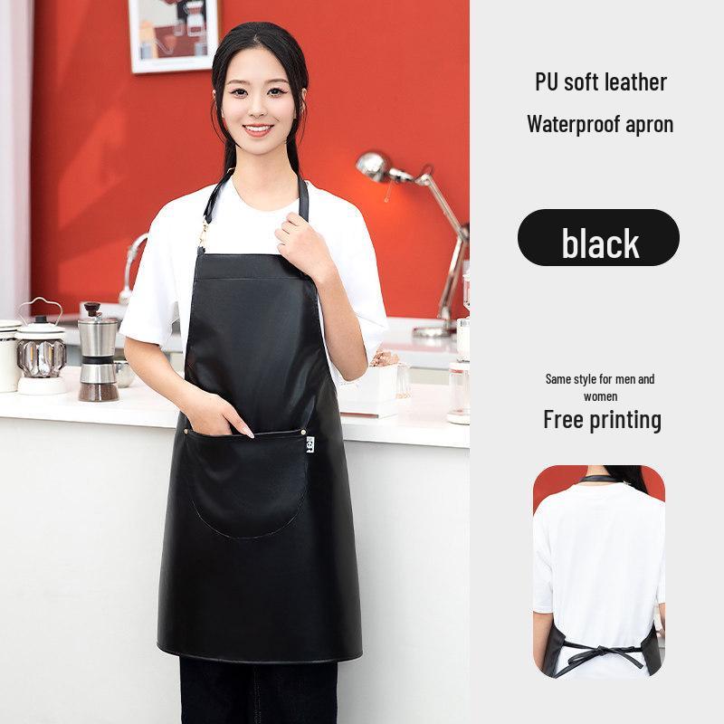 Waterproof PU Leather Apron for Dishwashing & Kitchen Tasks - Oil-Proof, Dirt-Resistant, Long-Length for Men & Women