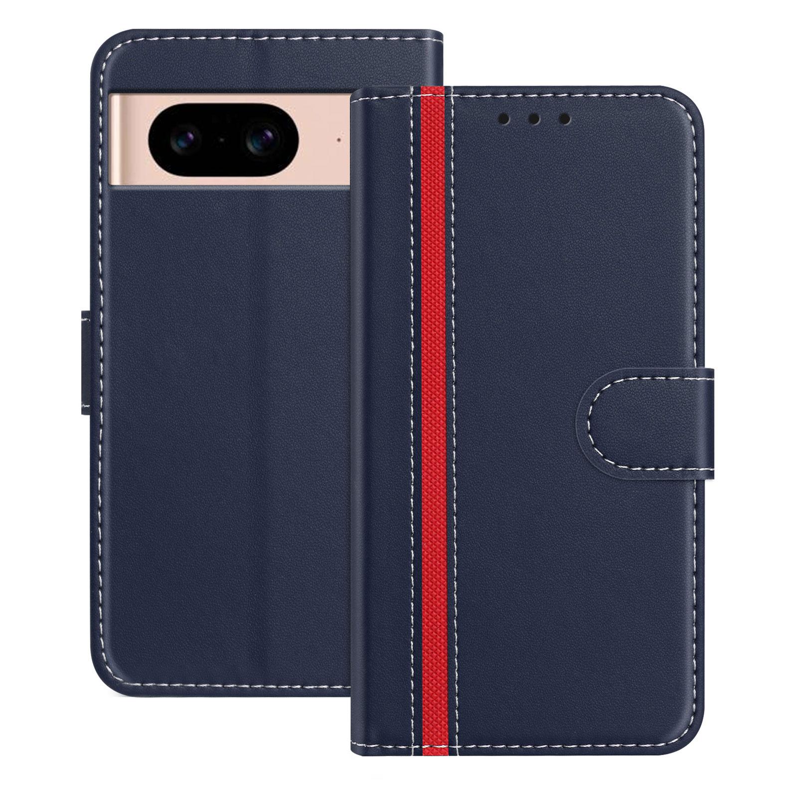 

For Google Pixel 8a Phone Cases Wallet Stand Color Splicing Leather Cover with Magnetic Clasp Blue