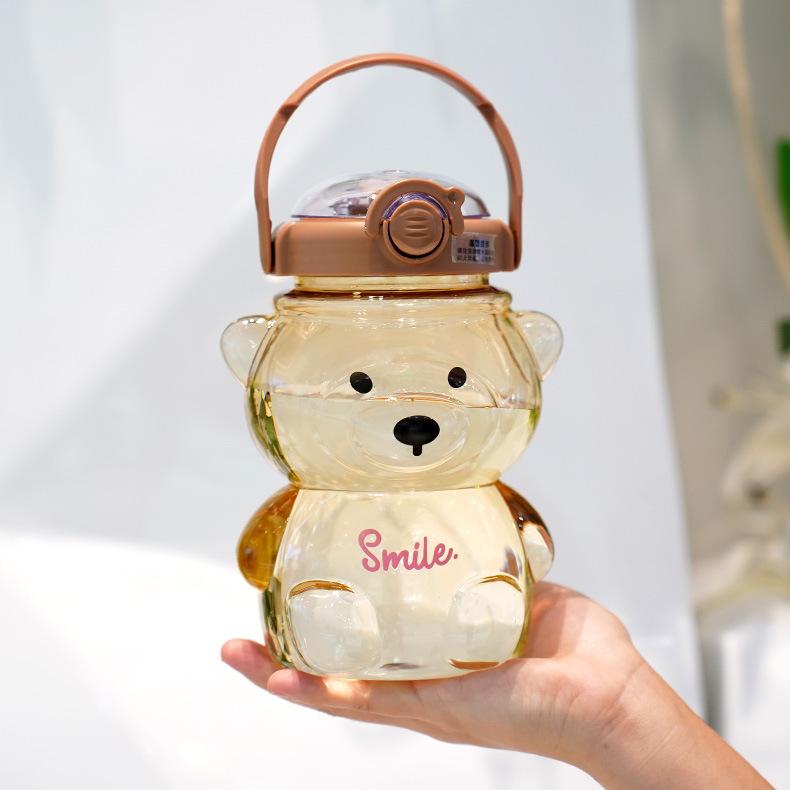 Internet Celebrity Bear Water Cup Summer High Value Large Capacity Bear Belly Cup Strap Portable 1000ml Straw Cup