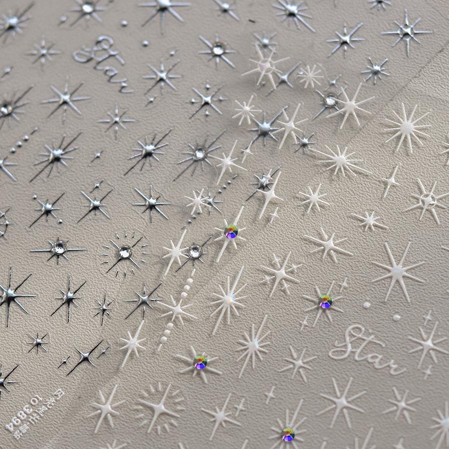 5D Bronzing Star Nail Art Stickers 1pcs Luxury Diamond Gold Sliver Laser Pentacle Self Adhesive Nail Decorations Slider Decals
