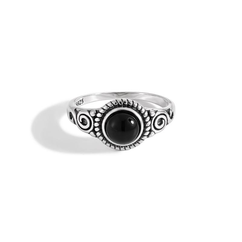 S925 Sterling Silver Black Agate Luxury Fashion Women's Ring - European & American Style Index Finger Accessory