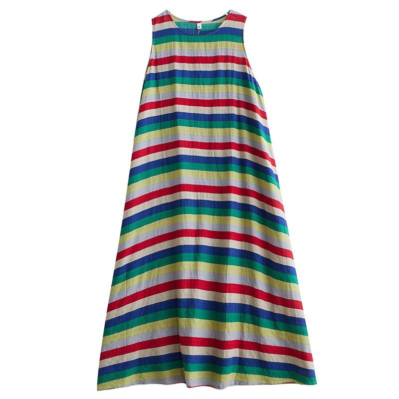 Summer Light Cotton Fried Dough Twists Loose Holiday Style Big Beach Sleeveless Vest Dress Women Casual Dresses