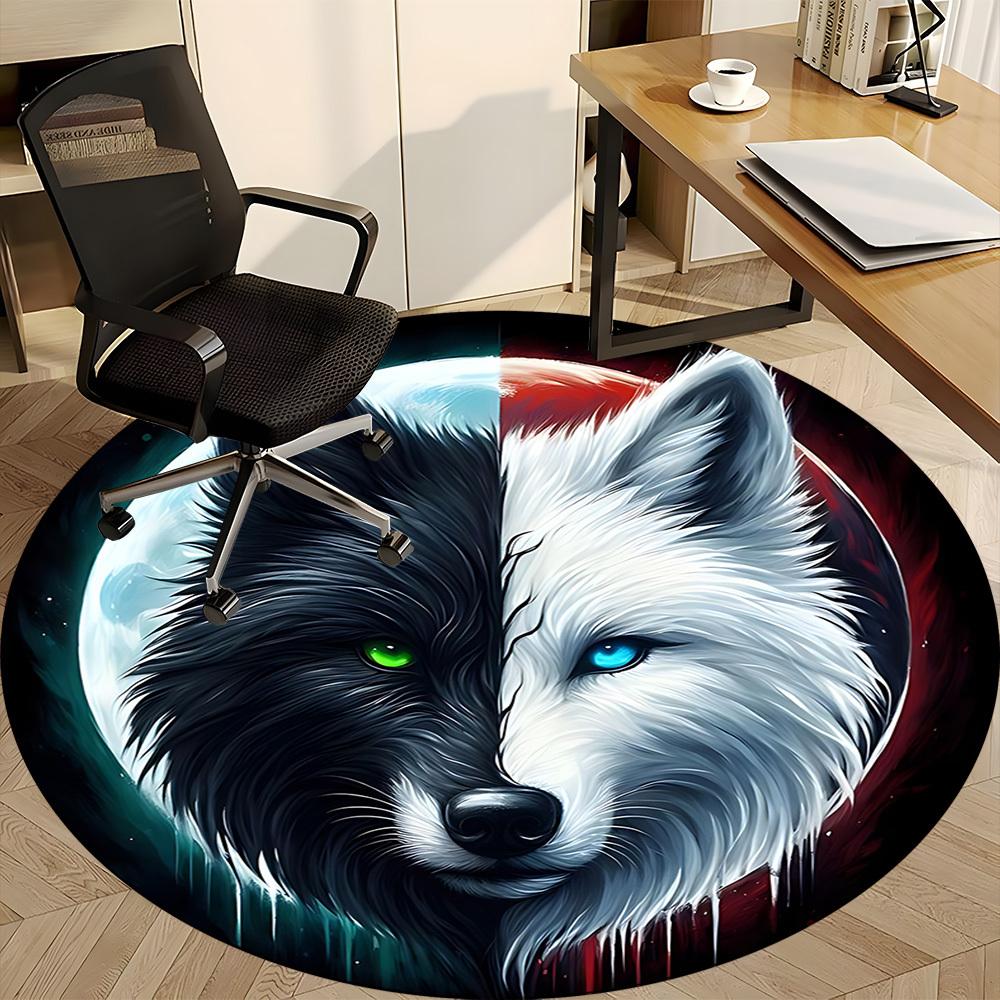 1pc Wolf Moon Office Round Area Rug, Under Office Chairs Bedroom Living Room Home Decor, Room Deco, Available in Various Sizes