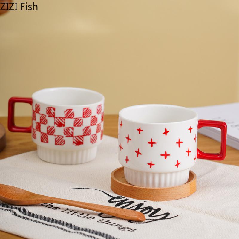 Creative Stacking Cup Painted Pattern Porcelain Mugs Tableware Coffee Mug Dining Table Afternoon Tea Teacup Fruits Juice Cup