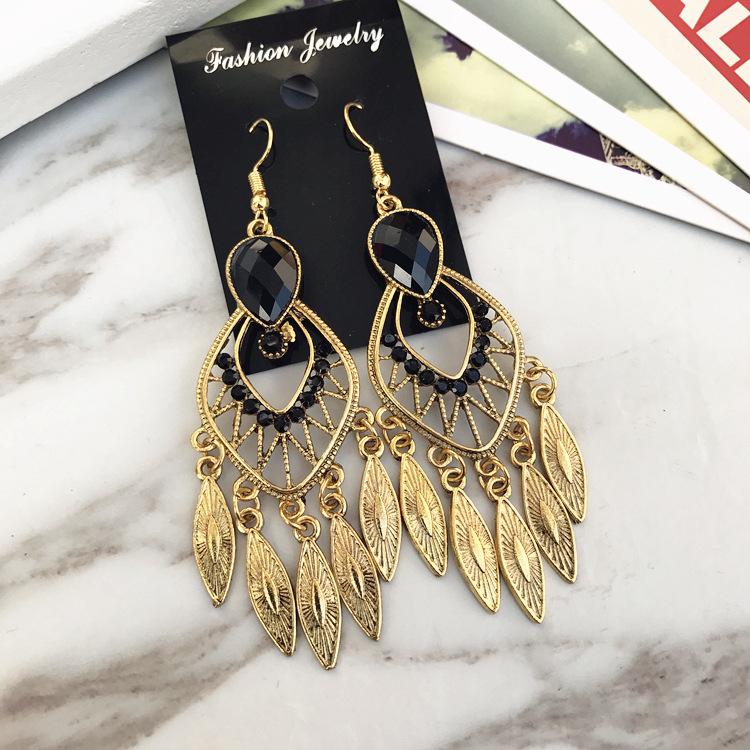 Vintage court gem set earrings long temperament bohemian earrings niche earrings women