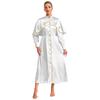 Womens Metallic Trim Church Choir Robe Stand Collar Long Sleeve Button Loose Dress