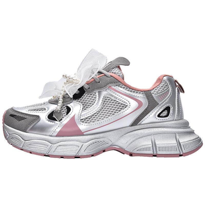 

Весенние новые кроссовки на платформе с жемчужным кружевом в спортивном стиле «папины кроссовки» 1772B 40 розовый цвет-серебро