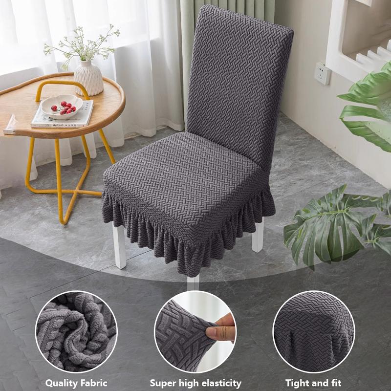 1/2/4/6Pcs Long Checkered Jacquard Chair Cover Solid Chair Seat Slipcover Elastic Chair Protector Dining Room Spandex Chaircover