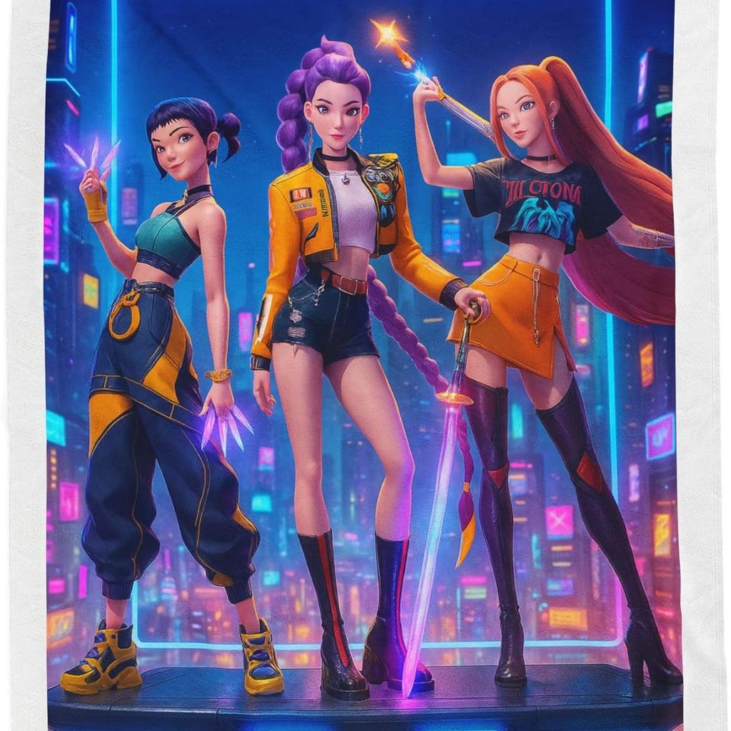 Demon Pop Hunters Velveteen Plush Blanket K-Pop Anime Fan Gift for Girls Daughter Cozy Korean Fantasy Animation Art for Bed