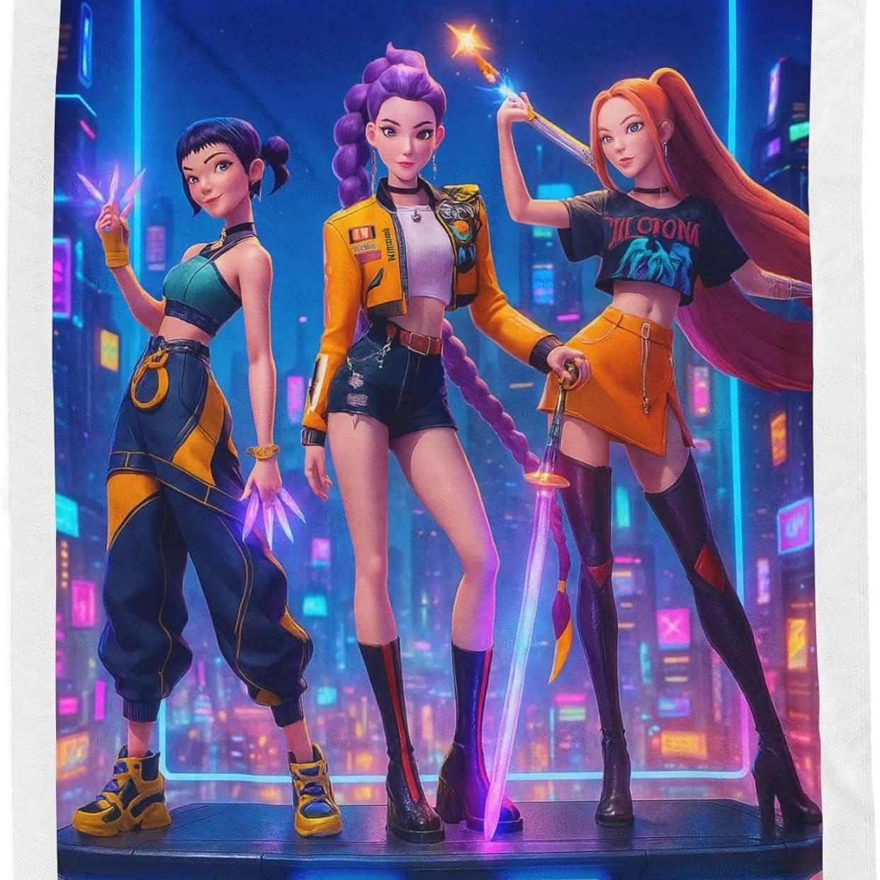 

Demon Pop Hunters Velveteen Plush Blanket K-Pop Anime Fan Gift for Girls Daughter Cozy Korean Fantasy Animation Art for Bed 130*150CM