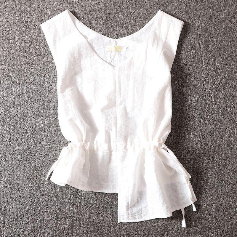 

Niche Top Irregular Sleeveless Shirt White((E1-1)) S