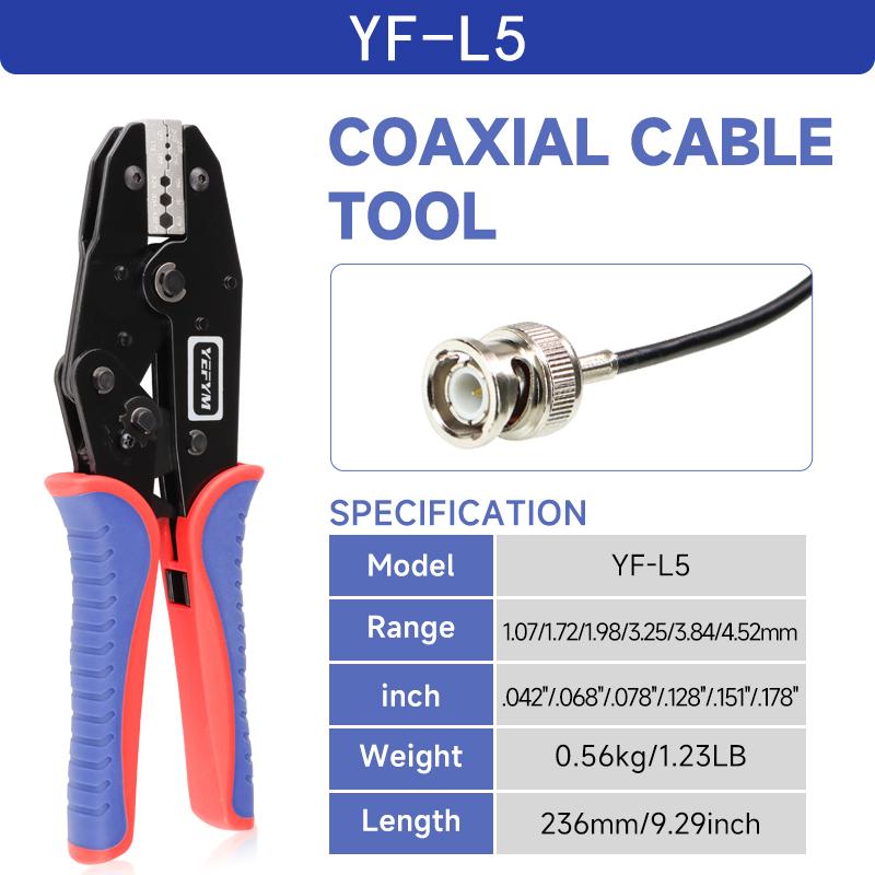 YF-L7 Hand-Powered Coaxial Ratchet Crimp Kit with 6 Replaceable Jaws Customizable Tool Sets for RG Cable RF Connectors