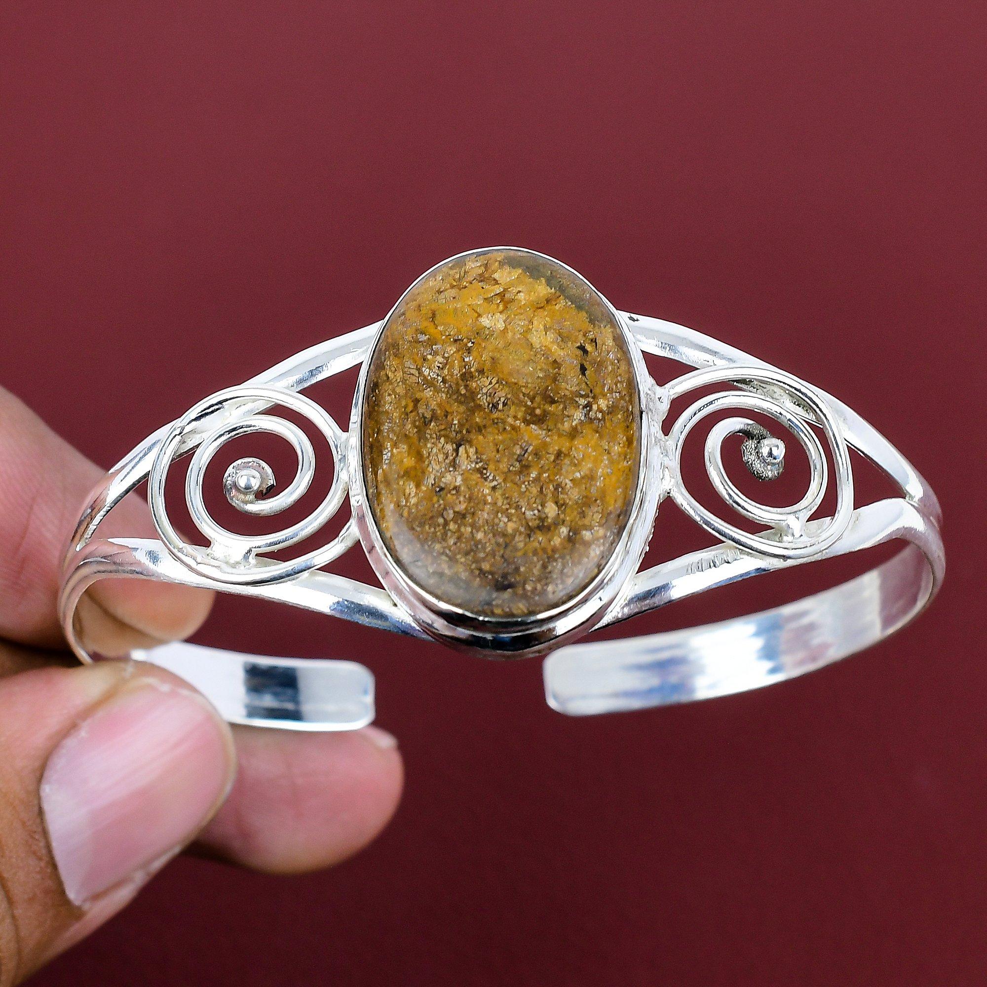 

Bronzite gemstone bangle 925 sterling silver cuff bracelet amazing bronzite jewelry adjustable bangle gifts for him handmade silver jewelry Adjustable