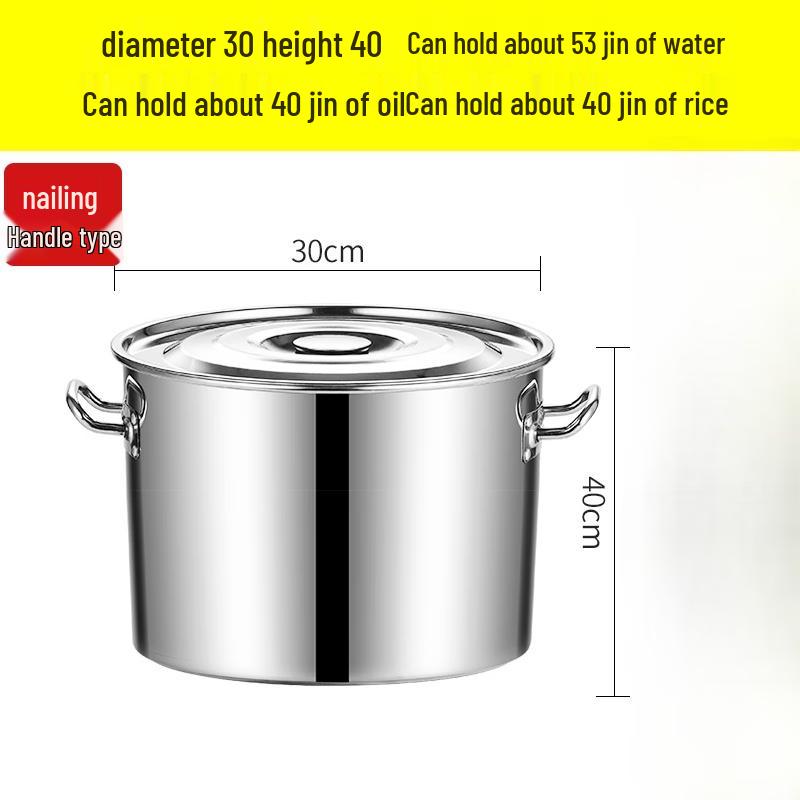 Five He Thickened 304 Stainless Steel Round Storage Bucket with Lid