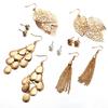 6 Pairs Bohemia Style Golden Jewelry Set Vintage Leaves Long Tassel Stud Earrings Set for Women