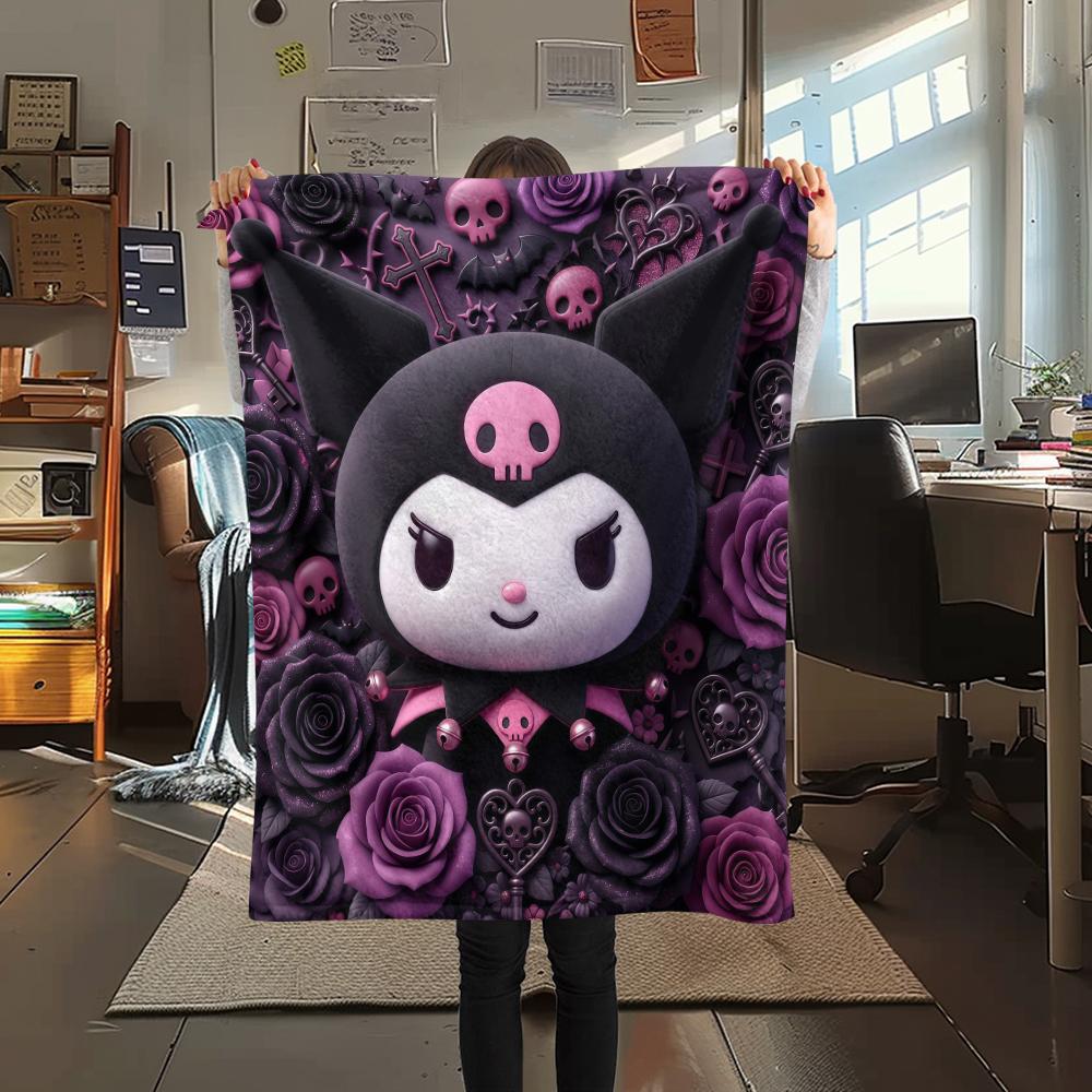 1PC Kuromi Print Flannel Blanket, High quality All Seasons, Home Decor, Warmth and Comfort, Perfect for Christmas Gifts