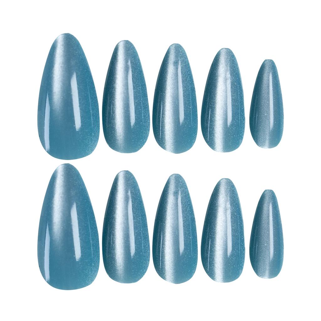 Lake Blue Fake Nails with Cat Eye Durable & Never Splitting Comfort Fake Nails for Shopping Traveling Dating