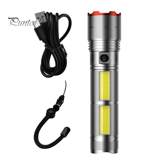 

Мощный фонарик 4 режима Регулируемый супер яркий водонепроницаемый масштабируемый перезаряжаемый тактический фонарь с дисплеем питания серебряный