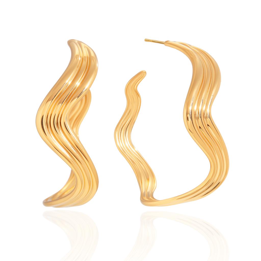Yori Stainless Steel Three-layer Wave C-ring Streamlined Earrings Metal Geometric Accessories Bijoux Femme Fashion Jewelry