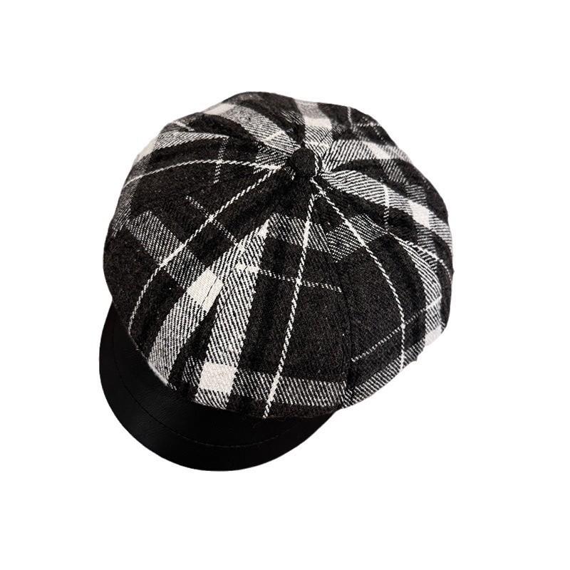 Retro Grid Wool Blended Cap Women Sunshade Cozy Wear Girl Travel Hat Supplies