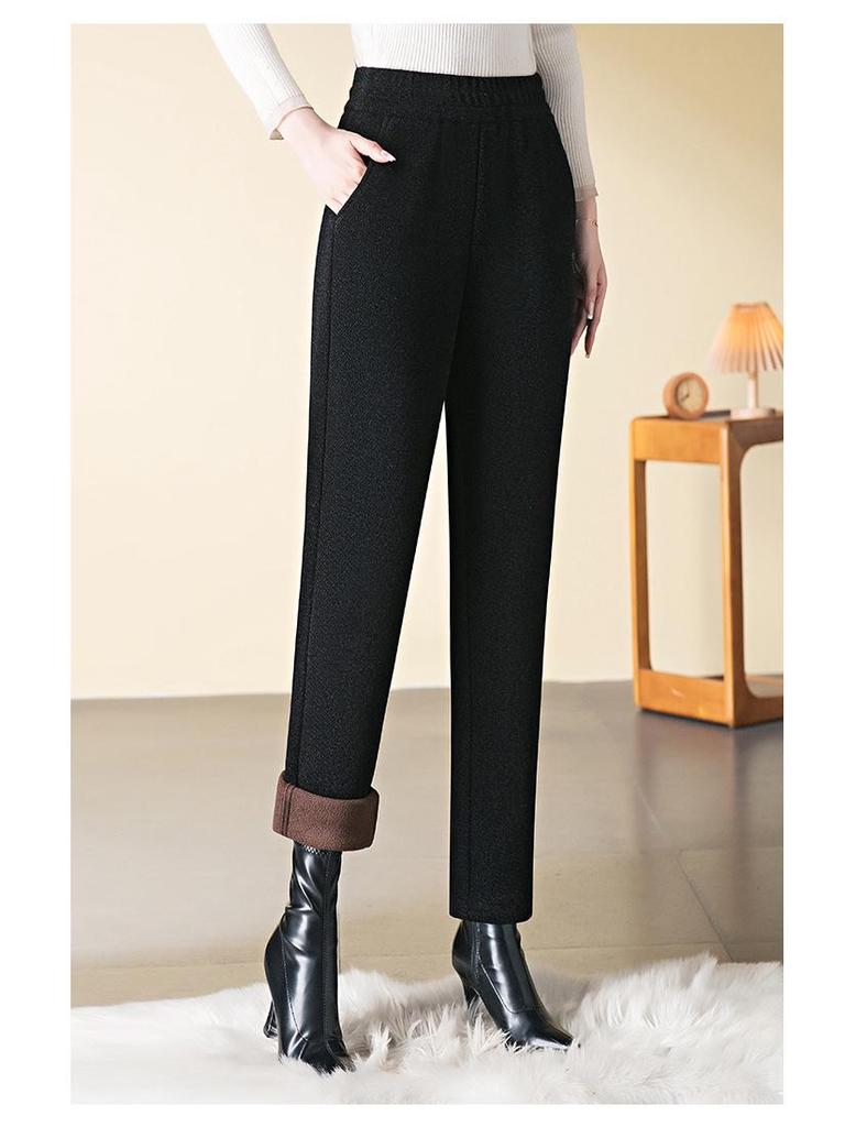 Women's High-Waisted Fleece-Lined Cigarette Pants, 2024 Winter Style, Warm Thickened Plus Size Casuals