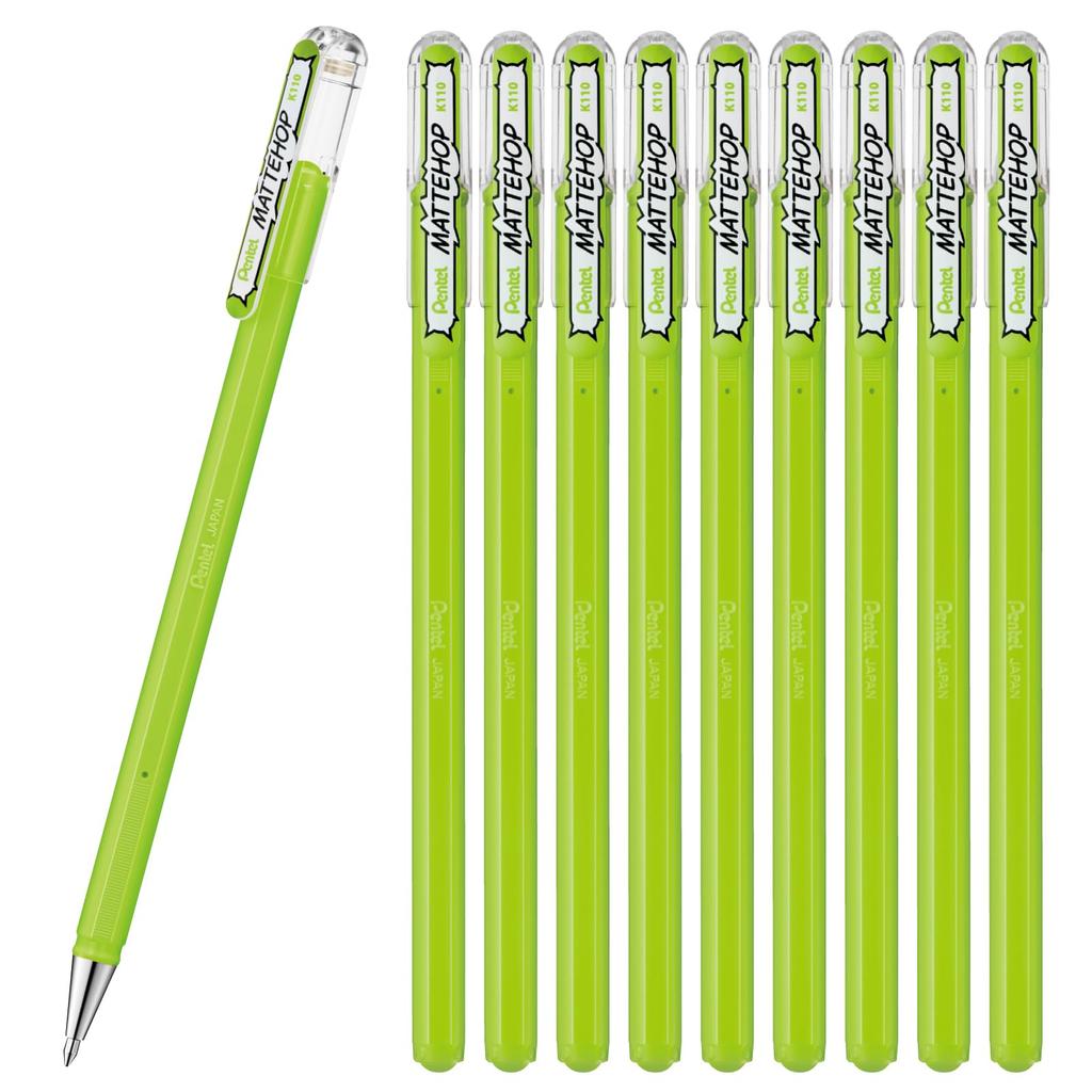 Pentel Matte Hop Color Ballpoint Pens Yellow-Green (10 pens) K110-VK