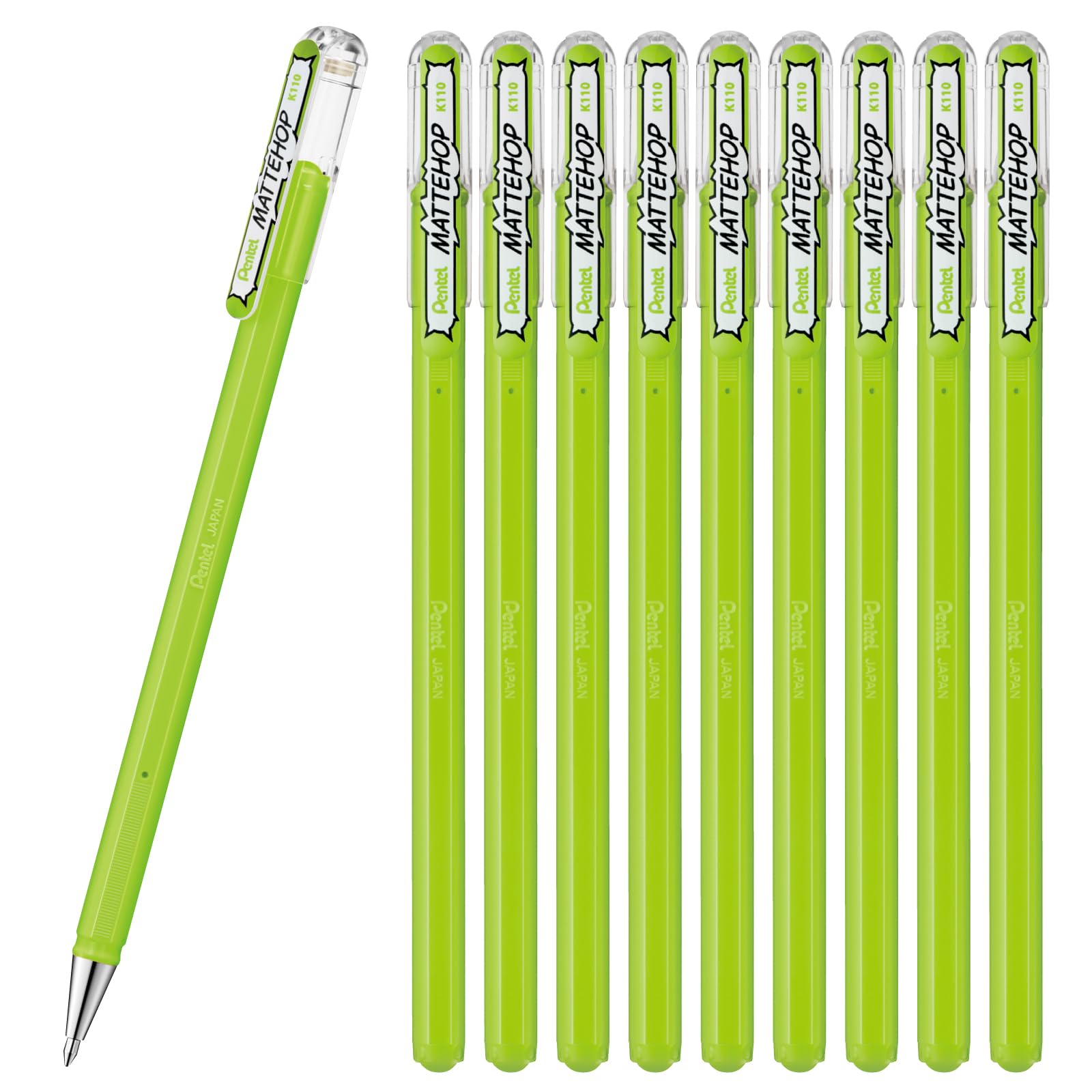 Шариковые ручки Pentel Matte Hop Color Желто-зеленые (10 ручек) K110-VK