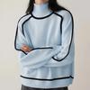 Women's Elegant Sweater Long Sleeve Turtleneck Pullover Sweater In Light Blue & White Horizontal Stripes Classic Knitwear Comfortable Stylish Top