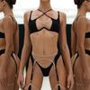 4-Piece Color Block Sheer Mesh Lingerie Set Underwire Push-Up Bra Panty Garter Belt & Stockings Sexy See-through Underwear
