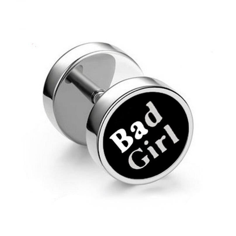 1Pc Punk Black Stainless Steel Round Stud Earrings Women Men Gothic Tunnel Barbell Dumbbell Earings Ear Piercing Zircon Gifts