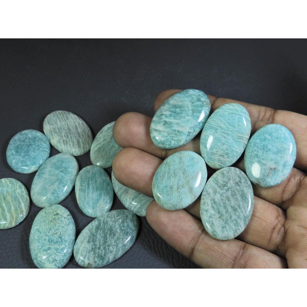 348Cts. Natural Amazonite Oval Shape Cabochon Loose Gemstone 14Pcs Lot C-295
