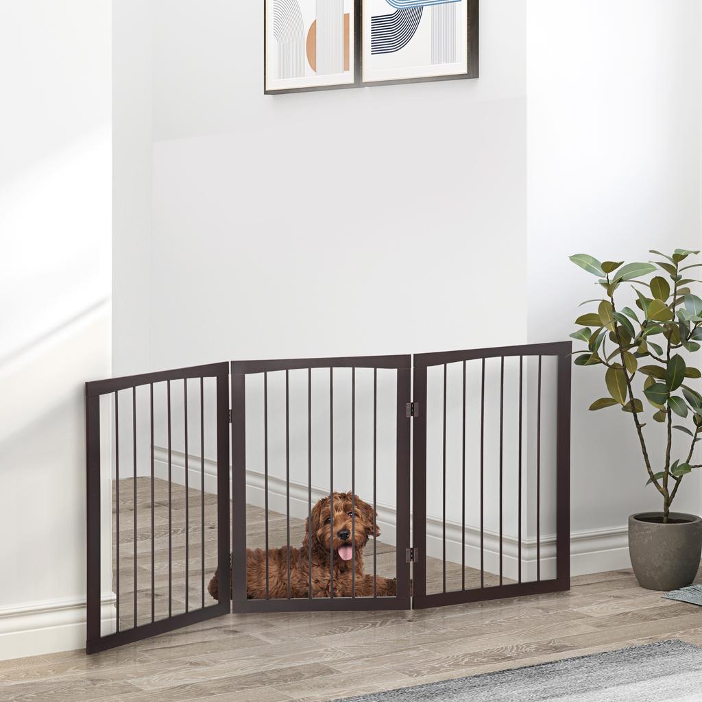 Portable 3-Section Dog and Pet Gate, Foldable Safety Divider, 160x1.2x76cm, Brown