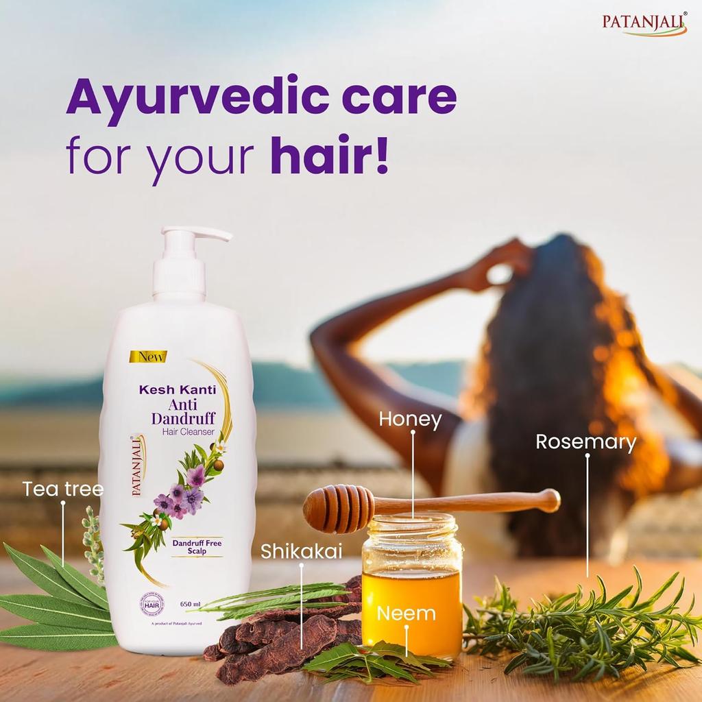 Patanjali Kesh Kanti Anti-Dandruff Hair Cleanser 650 Ml Pack of 1, Natural Shampoo for Hairfall and Scalp Care