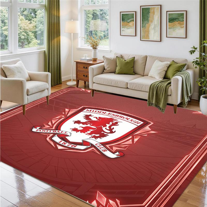 Middlesbrough FC Design Crystal Velvet Rug Soft Decorative Mat for Bedroom Entrance