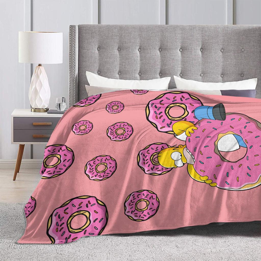 Homer S-Simpson Pink Donut Fun Blanket Quality Soft Bedding Throws Winter Camping Sofa Home Aesthetic Bedspread