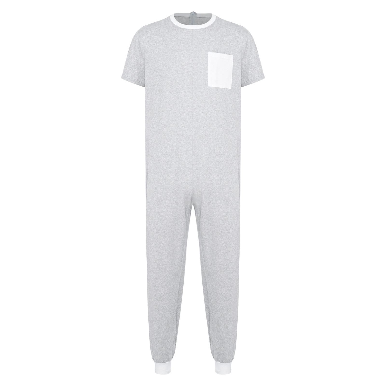 Unisex Anpassbarer Jumpsuit Rundhalsausschnitt Kurze Ärmel Reißverschluss hinten Jogginghose Einteiler Strampler Spezielle Bedürfnisse 3XL grau