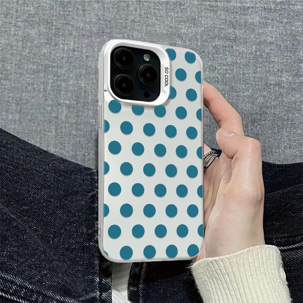 French Vintage Blue Polka Dot Soft Phone Case for iPhone 17 17E 16 15 14 13 12 11 Pro Max imitate Laser Silver hard Cover