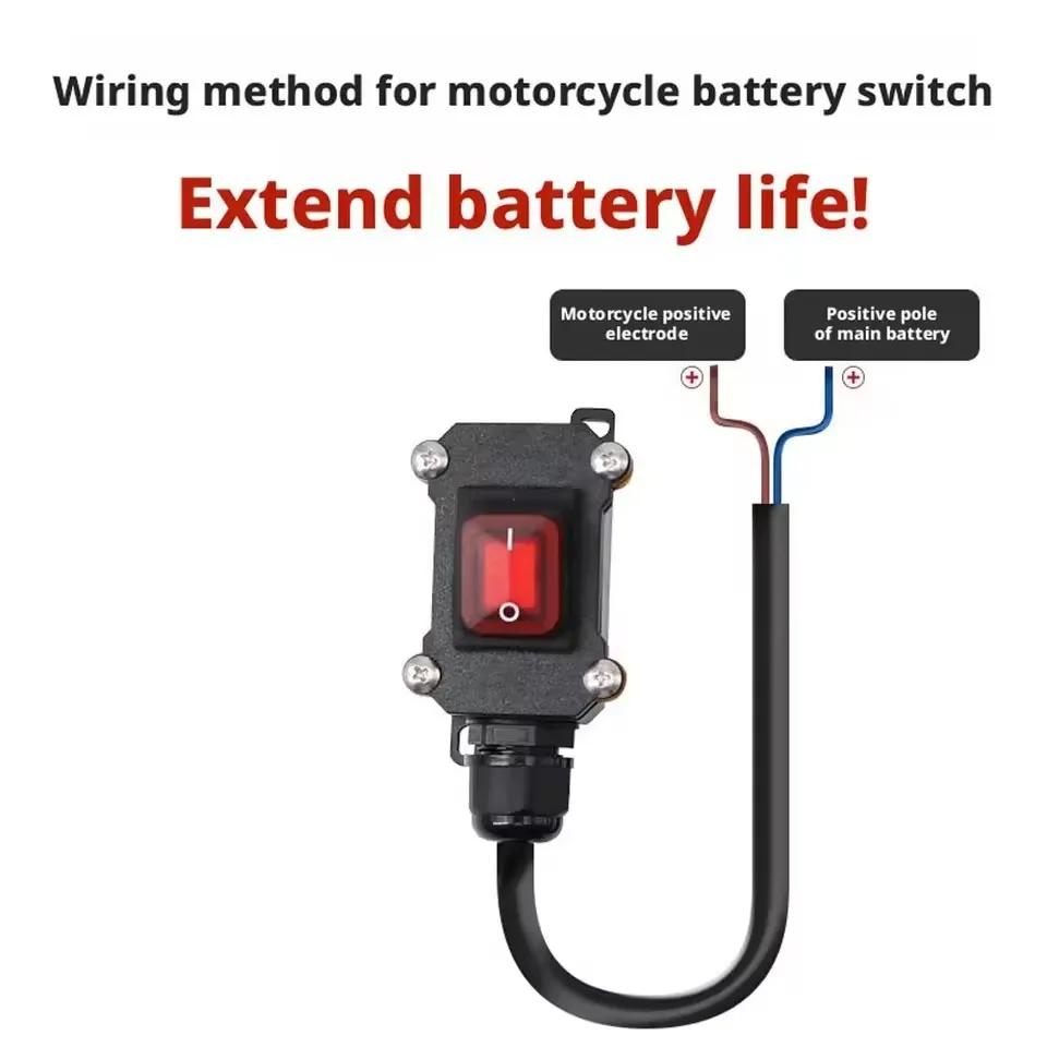 12V Vypínač odpojení baterie motocyklu Vysokovýkonný Vodotěsný ABS spínač 30cm/50cm Měděný kabel Odpojovací kabel baterie pro těžké podmínky