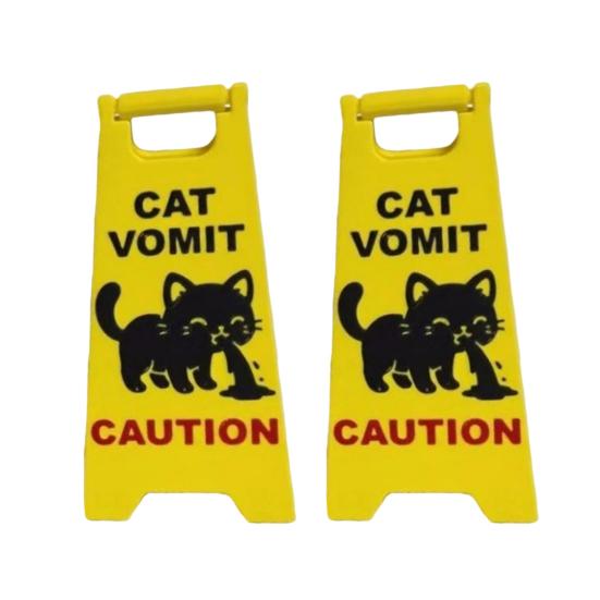 Cat Vomit Caution Sign Humorous Cat Puke Warning Sign Novelty Gag Gifts for Pet Lovers Home Desk Decor